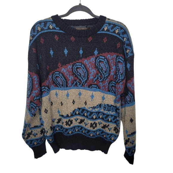 Vintage 90s Michael Gerald Abstract Paisley Crewneck Sweater Size Large - Picture 1 of 3